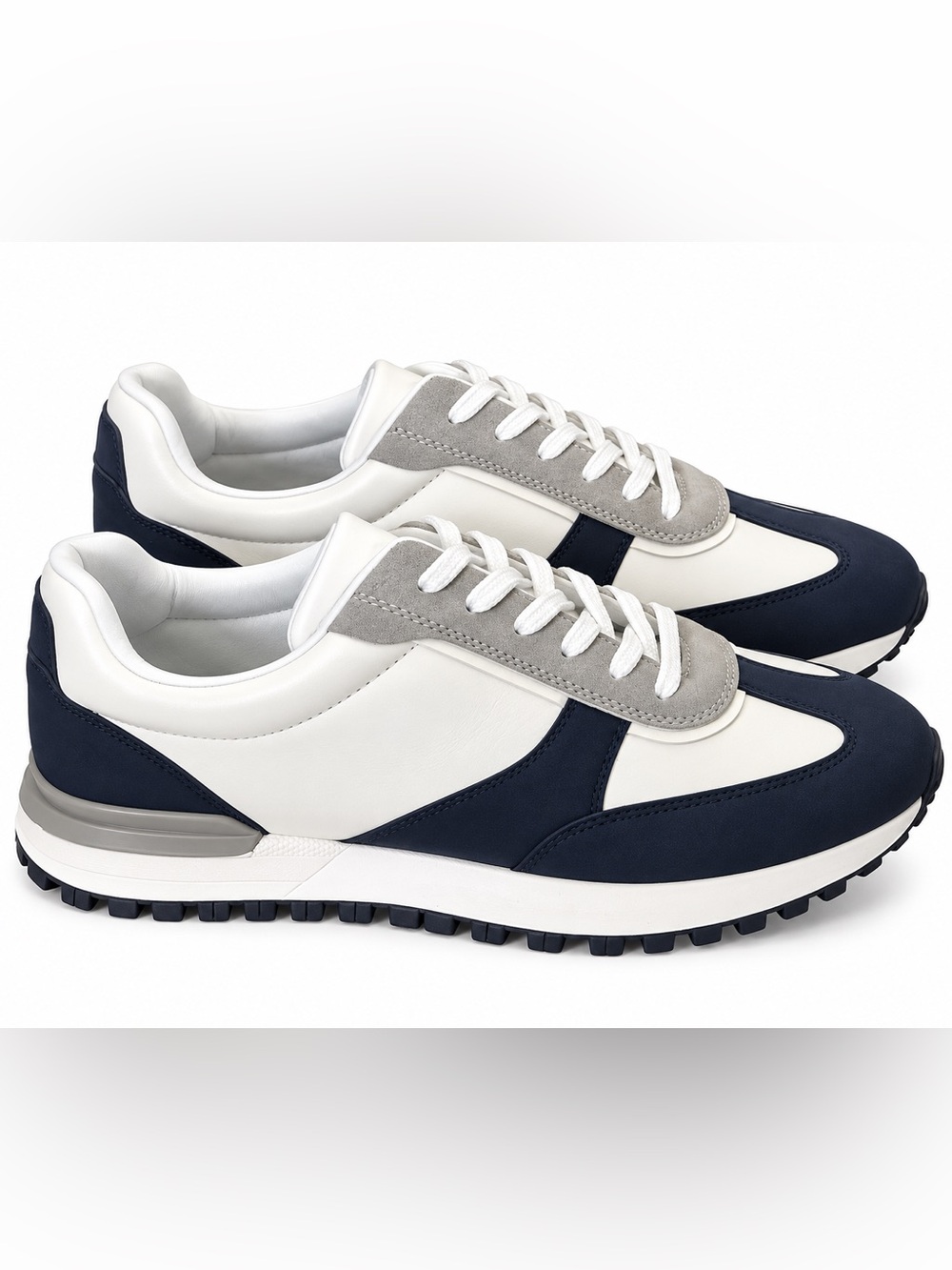 Mazino Men's Casual faux Leather-Trim Runner in White, Gray & Navy